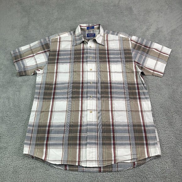 PENDLETON Men's Shirt Size Large Plaid Brown Button Down Short Sleeve - Picture 1 of 10